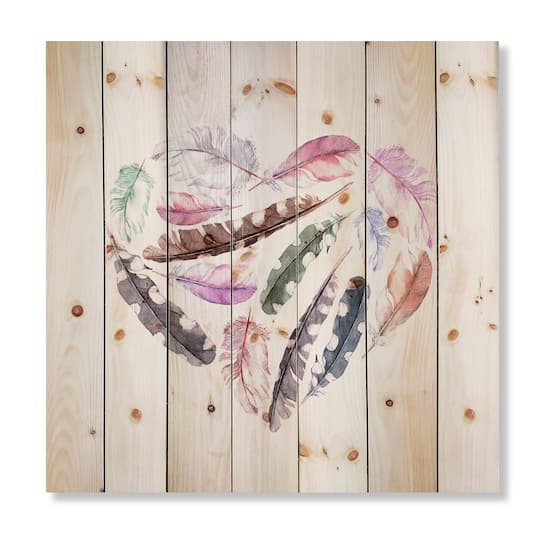 Designart - Retro Heart With Pink Bird Feathers